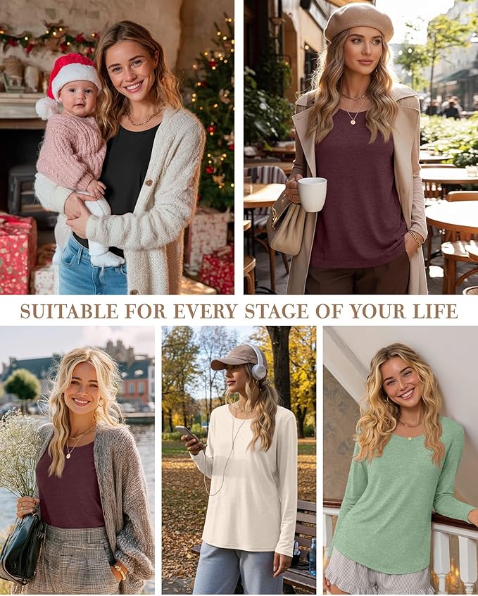 4 Pack Women's Cotton Nursing Tops, Breastfeeding Maternity with Hidden Zippers Crew Neck Long Sleeve Pregnancy Shirts