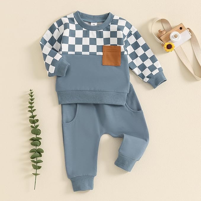 Toddler Baby Boy Fall Outfits Long Sleeve Crew Neck Pullover Sweatshirt + Jogger Pants Set Infant Winter Clothes