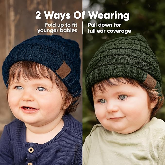 3-Pack Baby Beanies for Boys, Girls - Stretchy Knit Baby Hats, Cute Newborn & Toddler Winter Hat, Soft & Warm Infant Beanie 6-36 Months (Urban, M)