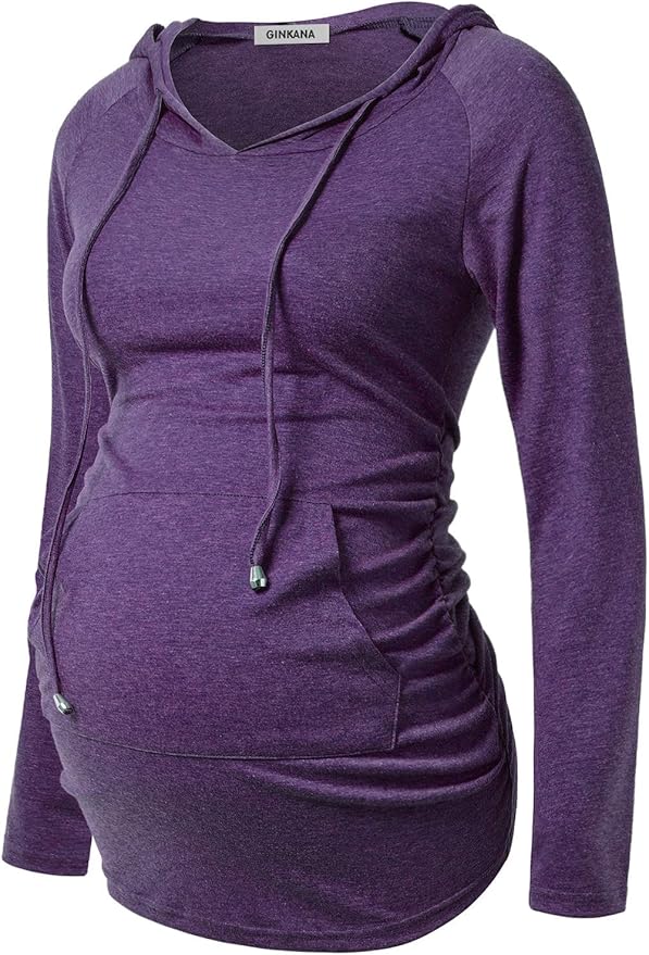 GINKANA Maternity Hoodie Long Sleeves Shirts Casual Maternity Top Pregnancy Sweatshirt Casual Clothes