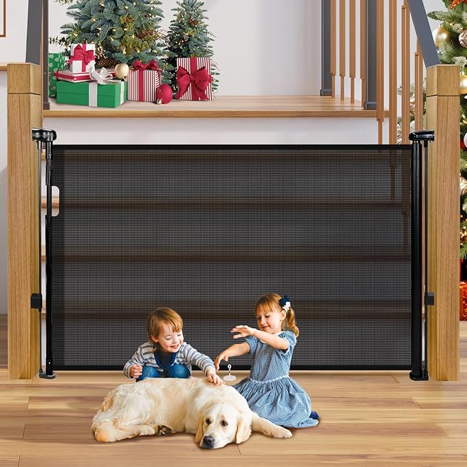 Retractable Baby Gates Dog Gate for Stairs, 55" Wide Mesh Baby Gate Pet Gate for The House, 34" Tall Child Safety Gates for Doorways, Hallways, Deck, Porch, Indoor, Outdoor