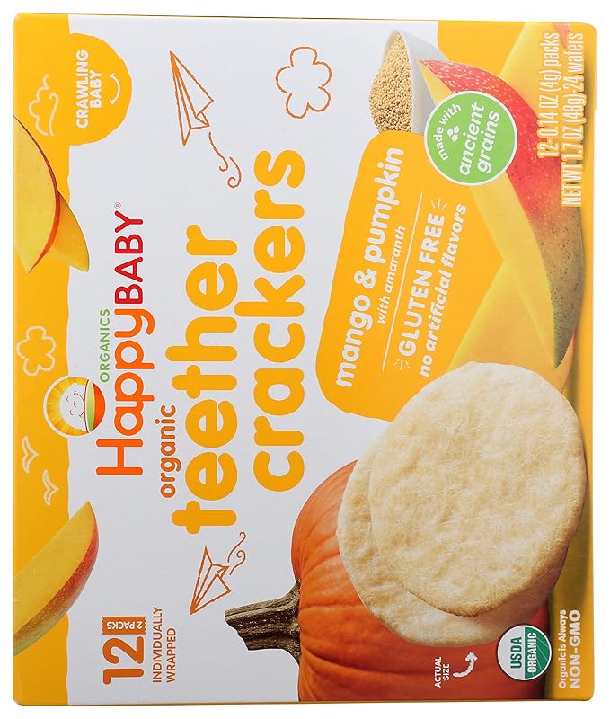 Happy Baby Organics Organic Teether Crackers Gluten Free Mango & Pumpkin with Amaranth 12-0.14 oz Packs