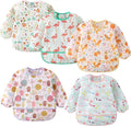 5 Pack Long Sleeve Bib,Baby Toddler Waterproof Sleeved Bib for 6-30 Months Reusable with Catch-all Pocket