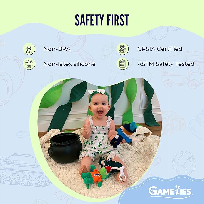 Gamezies Baby Boy and Girl Silicone Pacifier with Detachable Outdoor Plush Toy Holder, White Tail CPSIA Tested, BPA-Free 0-6 Months