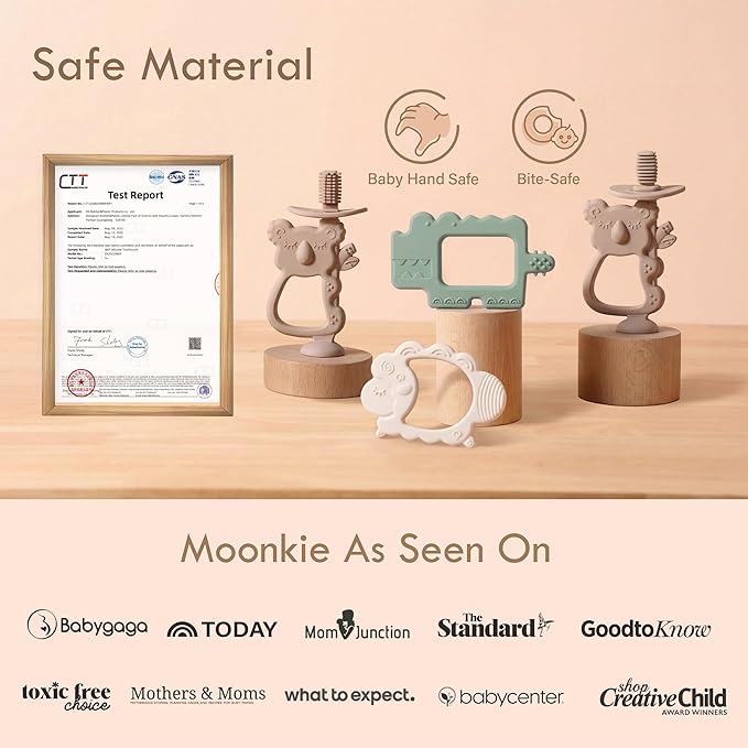 Moonkie Teething Toy, Safe & Easy to Hold BPA Free Silicone Baby Soothing Teethers, Prevent Finger Sucking Teether Toys Best for Babies 0-6 6-12 Months (Sheep Muted)