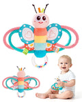 Jollybaby Soft Baby Rattles & Plush Rings Toy for Newborn 0-3-6-12 Months, Sensory Developmental Hand Teether Toys for Infant 0-2-4-7-8-9 Months, Baby Shower & Birthday Gifts - Butterfly
