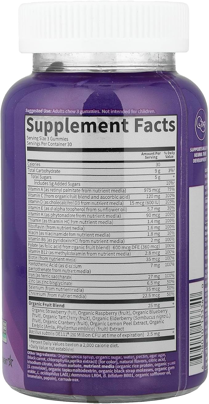 Essential Prenatal Gummy Vitamins for Women with Iron: Folate, Biotin, D3 & B12 + Probiotics for Digestion, Vitamin Code Multivitamin, Non-GMO, Gluten-Free, 90 Cherry Lemonade Gummies, 30 Day Supply