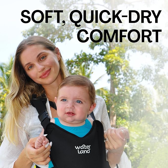 WaterLand Baby Carrier - Innovative Carrier You Can Use Both in Water & Land - Waterproof Infant Chest Holder with Adjustable Straps, Lightweight Toddler Harness for Pool & Beach (Light Blue Sky)
