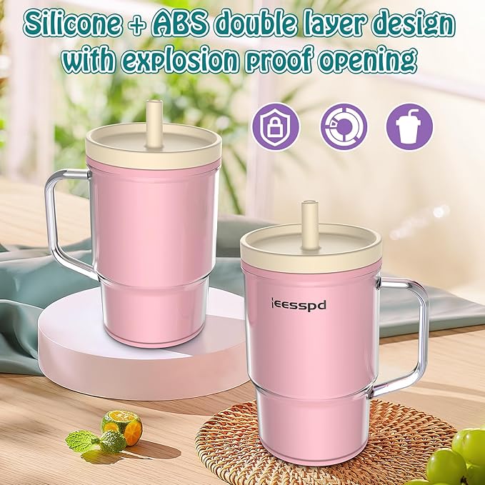 Toddler Cups – 9 oz Adorable Miniature Tumbler with Leak-Resistant Straw and Toddler-Friendly Handle, Encourages Hydration, Easy to Clean, Sippy cups for Toddlers 1-3，BPA Free silicone (Pink)