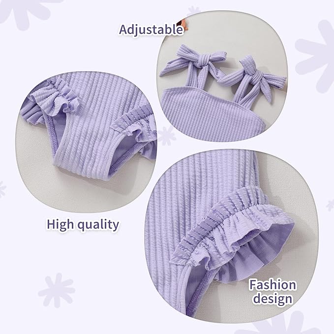 Happy Town Toddler Swimsuit Girl Solid Color Stripe One-Piece Baby Bathing Suits