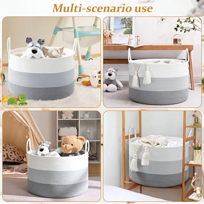 67L Storage Basket for Organizing, 20"×13" Large Laundry Baskets, Cotton Rope Woven Blanket Basket, Toy Storage for Kids, Collapsible Blankets Storage for Living Room, Nursery Room