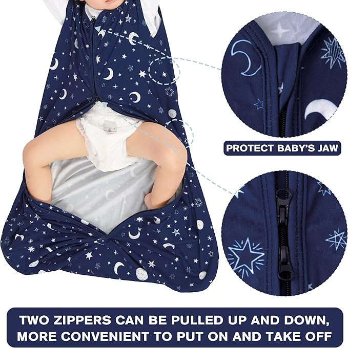 3 Pack Baby Sleep Sack 12-18 Months 100% Rayon Cotton Baby Sleeping Bag 2-Way Zipper Toddler Wearable Blankets Comfy Stretchy Lightweight TOG 0.3 （Purple&Clouds&Starry Sky）