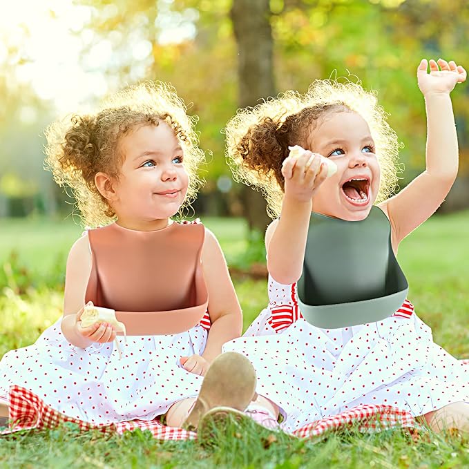 Silicone Bibs for Babies Toddler Set of 3, BPA Free, Soft Adjustable Waterproof Bibs for Feeding Essentials