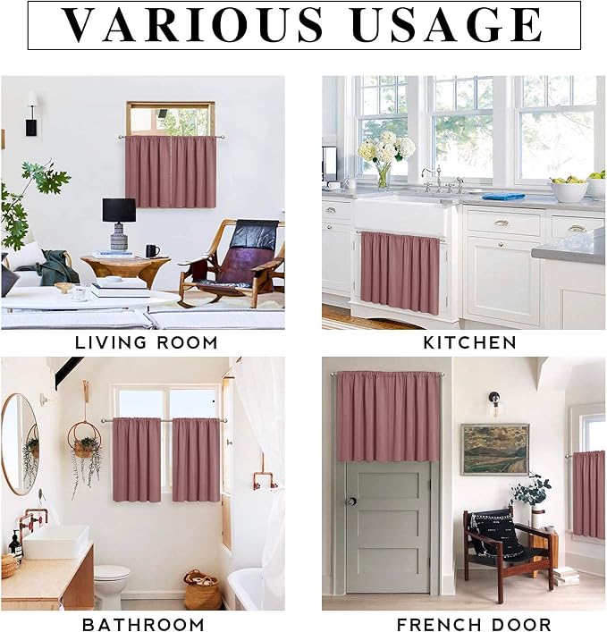 RYB HOME Blackout Curtains for Bedroom Living Room 63 inches Long, Thermal Insulated Privacy Rod Pocket Drapes for Nursery Office Home Theater, Width 42 by Length 63, Dusty Rose, 2 Panels