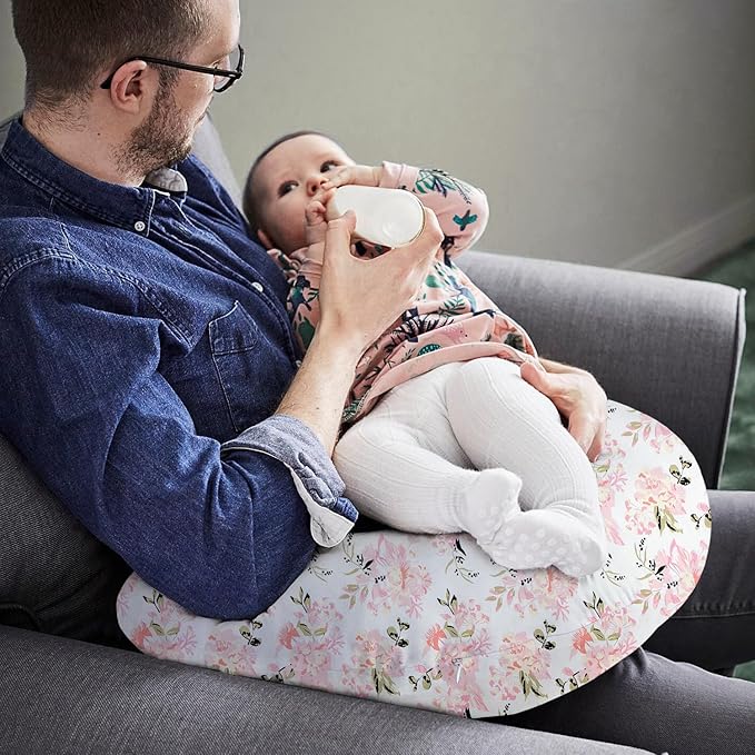 Nursing Pillow, Breast Feeding Pillows for Mom, Rose Floral Print Soft Cover with Breathable Filling, Infant Feeding Support Pillow for 0-12 Months, Multifunctional Support Cushion for Travel