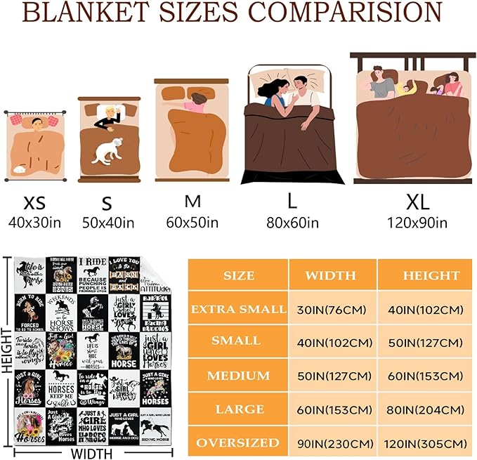 Horse Blanket for Adults,Black White Throw Blanket for Girls Boys Lightweight Animals Soft Cozy Flannel Blanket for Kids 90 * 120 Inches