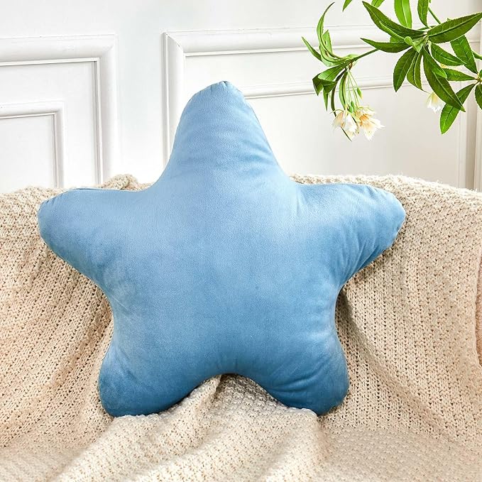 Dusty Blue Star Throw Pillow, Cute Star Pillow Room Decor, Soft 19.6" Star Shaped Decorative Throw Pillow for Bedroom, Star Plush Floor Cushions Pillows