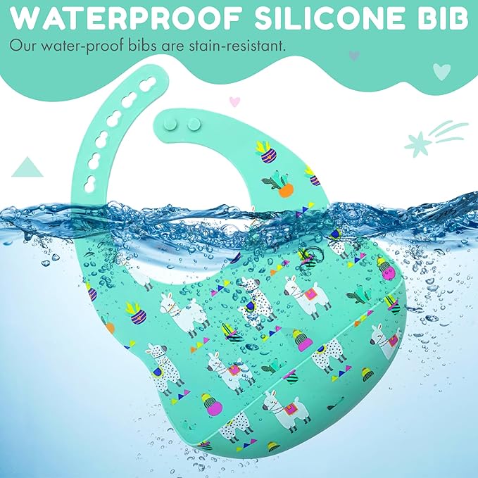 BPA-Free Silicone Baby Bibs with Travel Case, Toddlers Boys/Girls, Large Pocket, Adjustable, Toddlers 6-48 Months