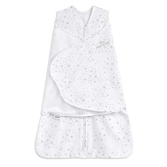 HALO 100% Cotton Sleepsack Swaddle, 3-Way Adjustable Wearable Blanket, TOG 1.5, Midnight Moons Grey, Preemie, Birth-5lbs