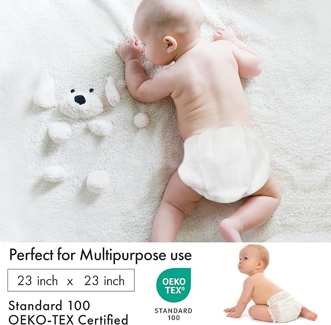 RUVANTI Unisex Birdseye Flat-Fold Cloth Diapers for Babies 10 Pack, 100% Cotton Reusable Diaper Inserts 23x23 Inches, White