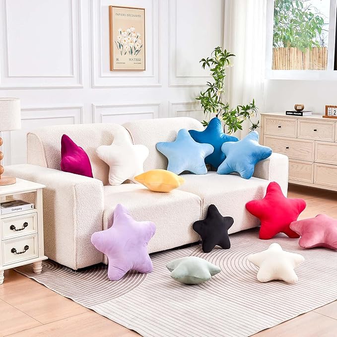 White Star Throw Pillow, Cute Star Pillow Room Decor, Soft 14.9" Star Shaped Decorative Throw Pillow for Bedroom, Star Plush Floor Cushions Pillows