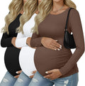 Ficerd 3 Pack Women's Maternity Shirts, Long Sleeve Side Ruched Pregnancy Tee Tops Crew Neck Casual Mama Clothes Basic Tunic