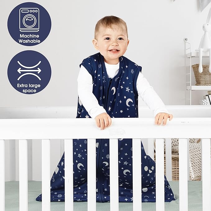 3 Pack Baby Sleep Sack 18-24 Months 100% Rayon Cotton Baby Sleeping Bag 2-Way Zipper Toddler Wearable Blankets Comfy Stretchy Lightweight TOG 0.3 （Purple&Clouds&Starry Sky）