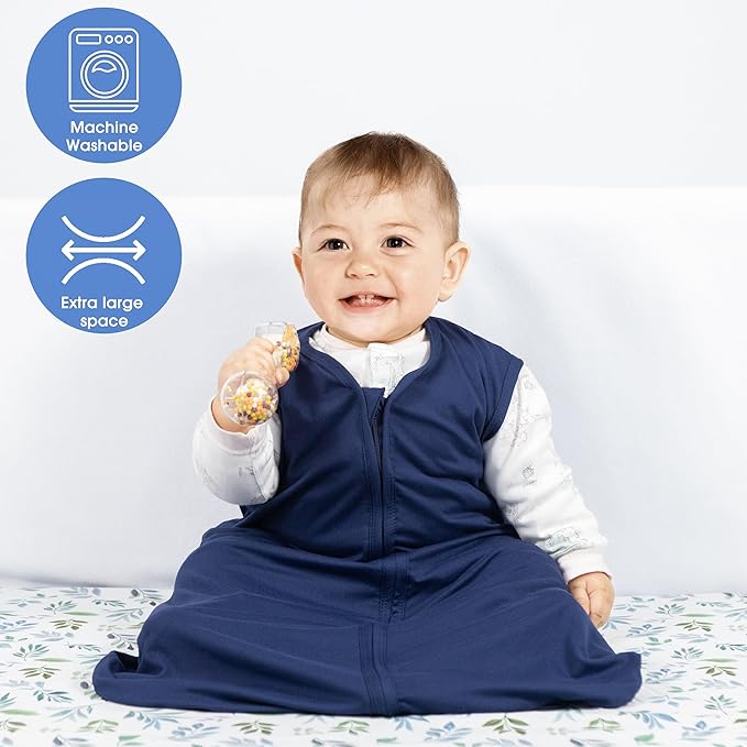 Baby Sleep Sack 6-12 Months Baby Wearable Blanket 100% Rayon Cotton 2-Way Zipper Toddler Sleeping Sack，Comfy Soft Lightweight TOG 0.3(Cyan)
