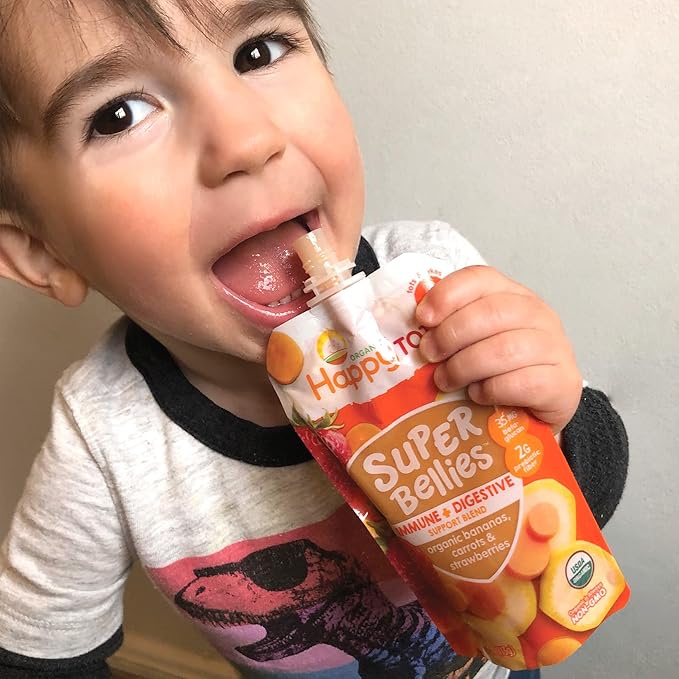 Happy Tot Organics Stage 4 Baby Food Pouches, Gluten Free, Vegan Snack, Super Bellies, Fruit & Veggie Puree, Pears, Beets & Blackberries 4 Ounce (Pack of 16)