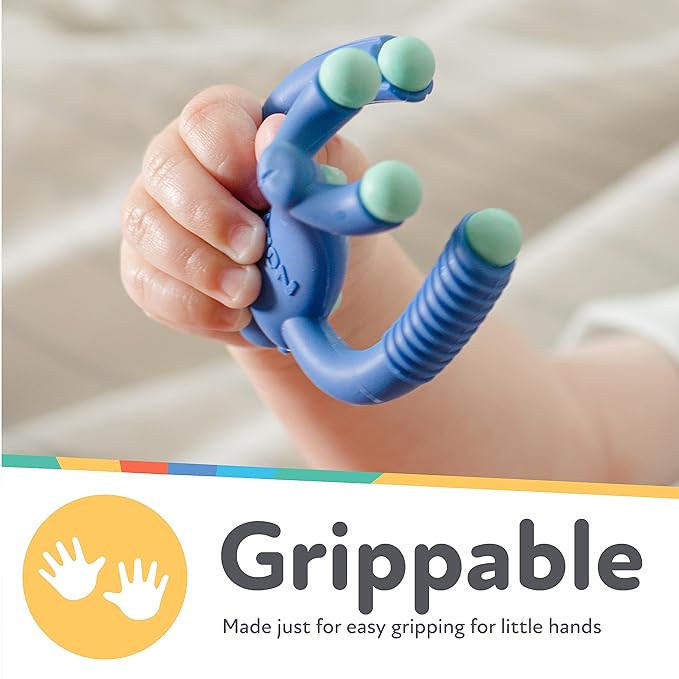Nuby Geo Zoos Massaging Teether - Baby Teething Toy - Soft Easy Grip - 3+ Months - Blue Gorilla
