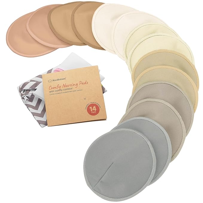 Organic Nursing Pads - 14 Washable Viscose Derived from Bamboo Breastfeeding Pads, Wash Bag, Reusable Breast Pads for Breastfeeding, Nipple Pads for Breastfeeding Essentials(Earth, M 3.9")