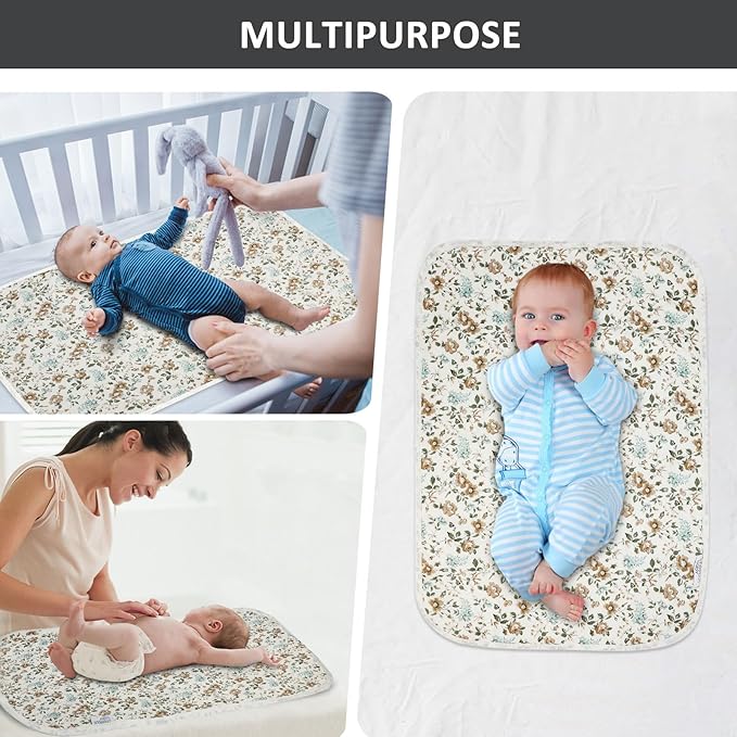 Baby Diaper Changing Pad, 21 5/8" x 31.5" Waterproof Changing Pad Liners - Reusable Soft and Absorbent Portable Changing Mat(Blue Flower1PCS)
