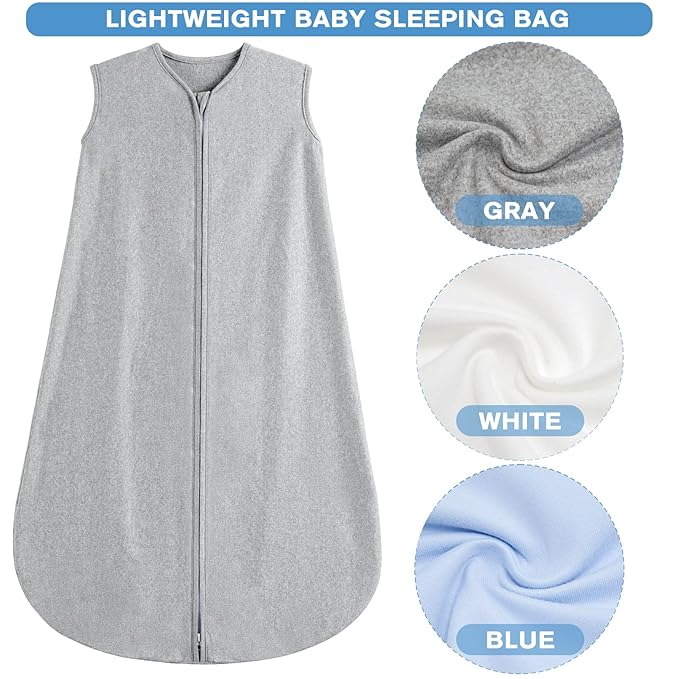 3 Pack Baby Sleep Sack 6-12 Months 100% Rayon Cotton Baby Sleeping Bag 2-Way Zipper Toddler Wearable Blankets Comfy Stretchy Thin Sleep Sacks TOG 0.3
