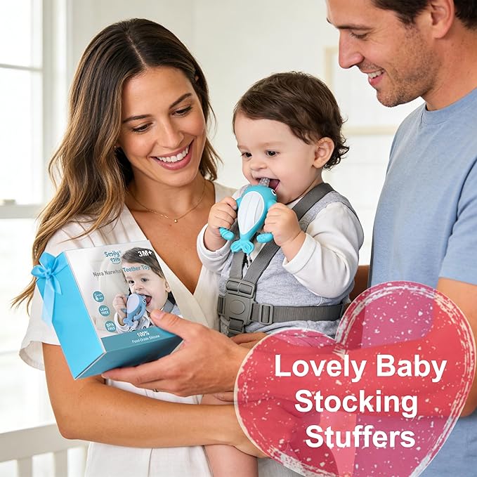 Best Baby Toy for 4Months Baby, Baby Teething Toys for 3-6 6-12 Months, Teething Relief Toys, Food Grade Silicone Montessori Baby Teether Toy for 3-6months, Sensory Toys for Teething Babies, Blue