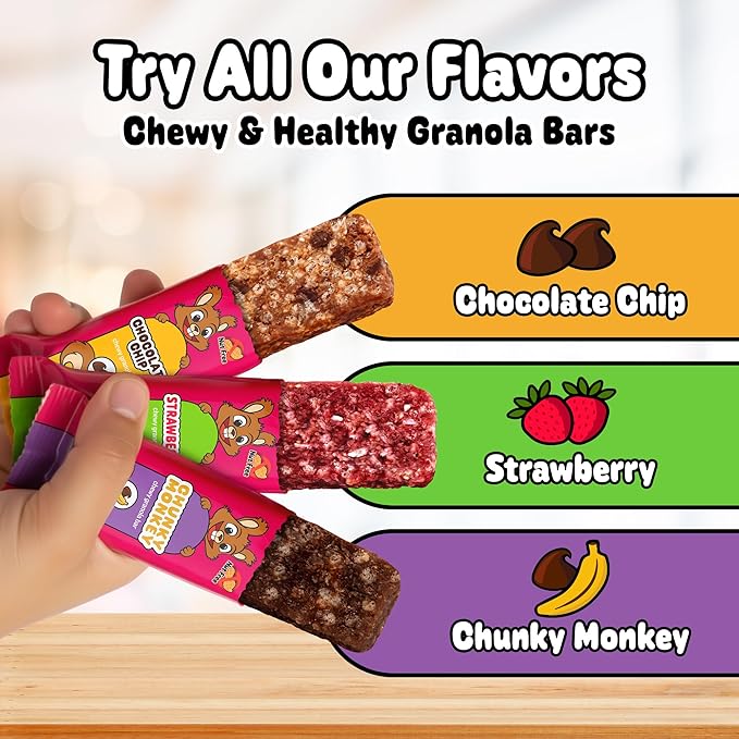 Snakkidz Organic Chewy Granola Bar, Allergen Free, Made with Avocado Oil, Low Sugar (15 Bars, Chunky Monkey)