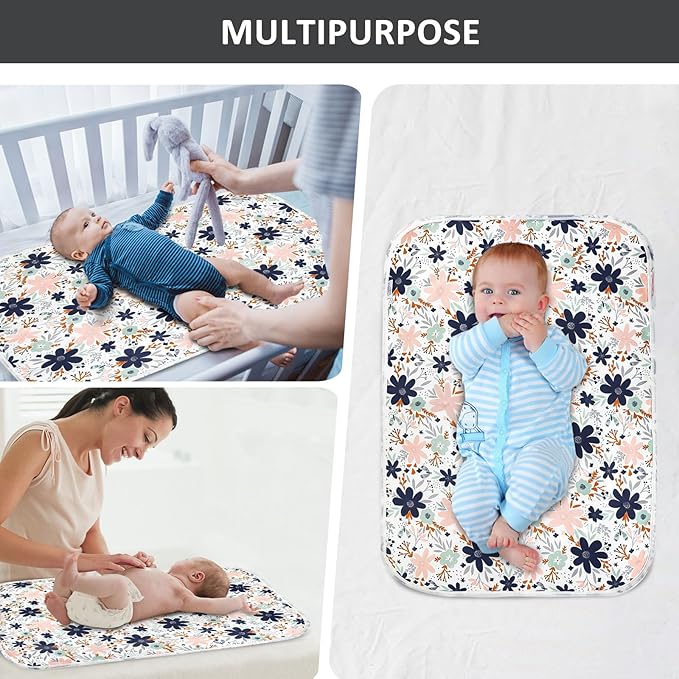 Baby Diaper Changing Pad, 21 5/8" x 31.5" Waterproof Changing Pad Liners - Reusable Soft and Absorbent Portable Changing Mat(Floral1PCS)