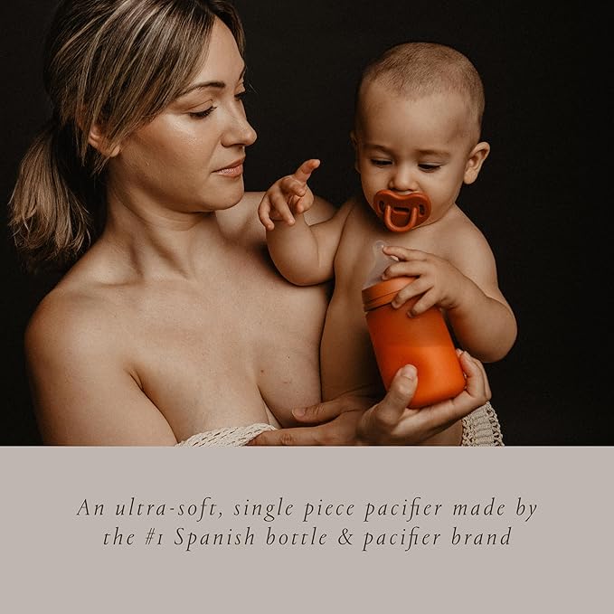 Color Essence SX PRO Silicone Baby Pacifier 2Pk, Made with 100% Soft Silicone, Baby Essentials Perfect for Breastfeeding Babies, Designed in Spain, 6-18 Mths, Mustard/Blue