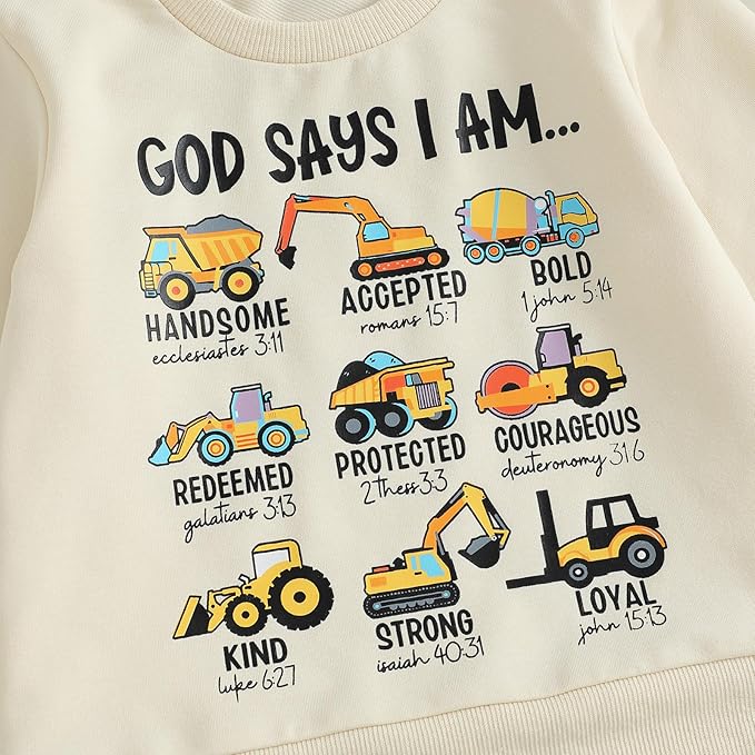 Nyapruwe Toddler Baby Boy Fall Outfit Funny Print Long Sleeve Sweatshirt Joggers Pants Set Kids Warm Winter Clothes
