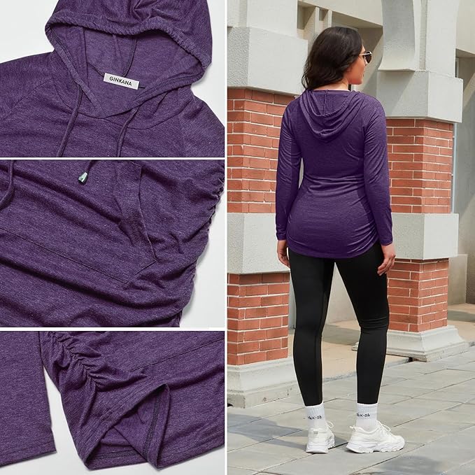 GINKANA Maternity Hoodie Long Sleeves Shirts Casual Maternity Top Pregnancy Sweatshirt Casual Clothes