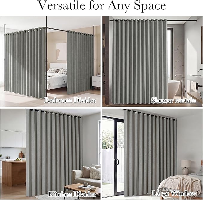RYB HOME Accordion Style Room Divider Curtain-100% Blackout Folding Accordion Curtain for Sliding Glass Door/Bedroom, Privacy Assurd Living Room/Office Drape 1 Panel with Tieback, W100 x L96, Grey