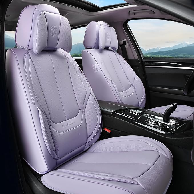 Coverado Universal Seat Covers Full Set, 5 Seats Universal Seat Covers for Cars, Waterproof NAPPA Leather Car Seat Covers with Head Pillow, Auto Protectors Fit for Most Sedans SUV Pick-up Truck-Purple