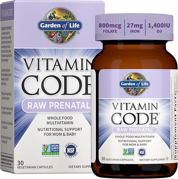 Garden of Life Prenatal Multivitamin for Women from Whole Foods with Biotin, Iron & Folate not Folic Acid, Probiotics for Immune Support - Vitamin Code Raw Pregnancy Must Haves - 30 Capsules