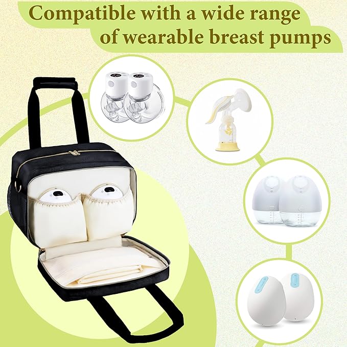 Breastmilk Cooler Bag with Ice Pack, Wearable Breast Pump Storage Bag, Insulated Bottle Travel Bag Compatible with Momcozy/Elvie/Willow, Fits Baby Bottles up to 9 Ounce with Shoulder Strap Black Mini