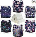 Mama Koala 3.0 Cloth Diapers for Babies with AWJ Lining, 6 Pack with 6 Natural Cloth Diaper Inserts - Reusable and Washable Pocket Diapers (Beautiful Fairy Tale)