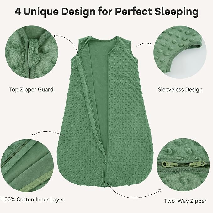 Fleece Baby Sleep Sack 0-6 Months with Plush Dots 1.5 Tog Baby Wearable Blanket with 2-Way Zipper Warm Sleeping Sack for Toddler Infant Newborn - Small, Blue&Green