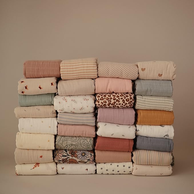 mushie Muslin Baby Swaddle Blanket | 100% Organic Cotton (Rainbows)