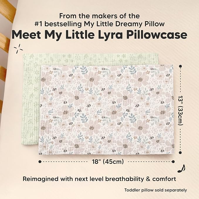 KeaBabies Muslin Toddler Pillowcase 13x18 Only – 2-Pack Organic Cotton Muslin Pillow Case for Kids, Girls, Boys, Small Travel Size Cover, Soft & Breathable Toddler Pillow Sold Separately (Flora Vale)