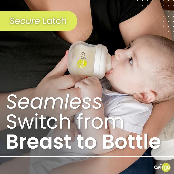 Avima Baby 4 oz Anti Colic Baby Bottles for Breastfed Babies - Slow Flow Nipples, Wide Neck Bottle, BPA Free - Newborn 0-3 Months, Stage 1 (Set of 3)