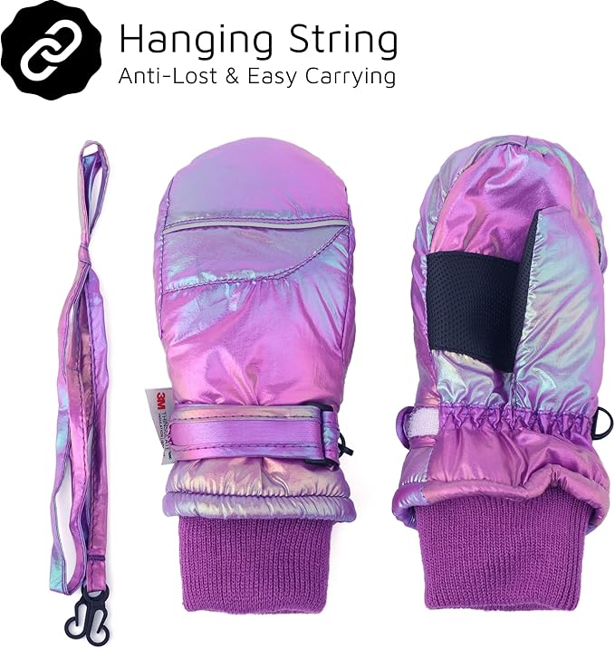 F Flammi Toddler Kids Snow Mittens with String Waterproof Ski Mittens Thinsulate Winter Gloves for Baby Girls Boys