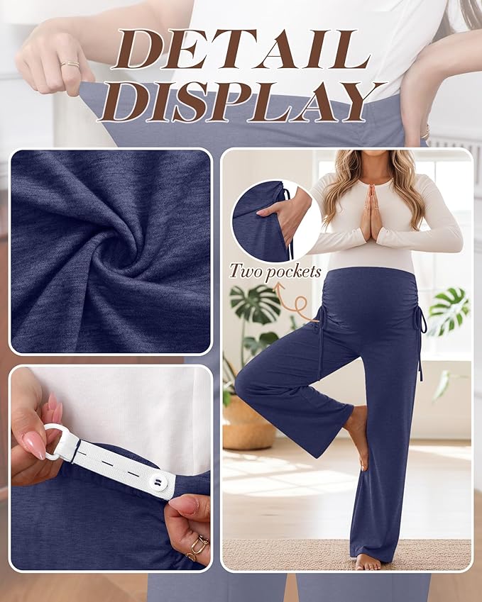 Neer 3 Pack Women's Maternity Pants Over The Belly Loose Pregnancy Pants Stretchy Lounge Wide Leg Trousers with Pockets